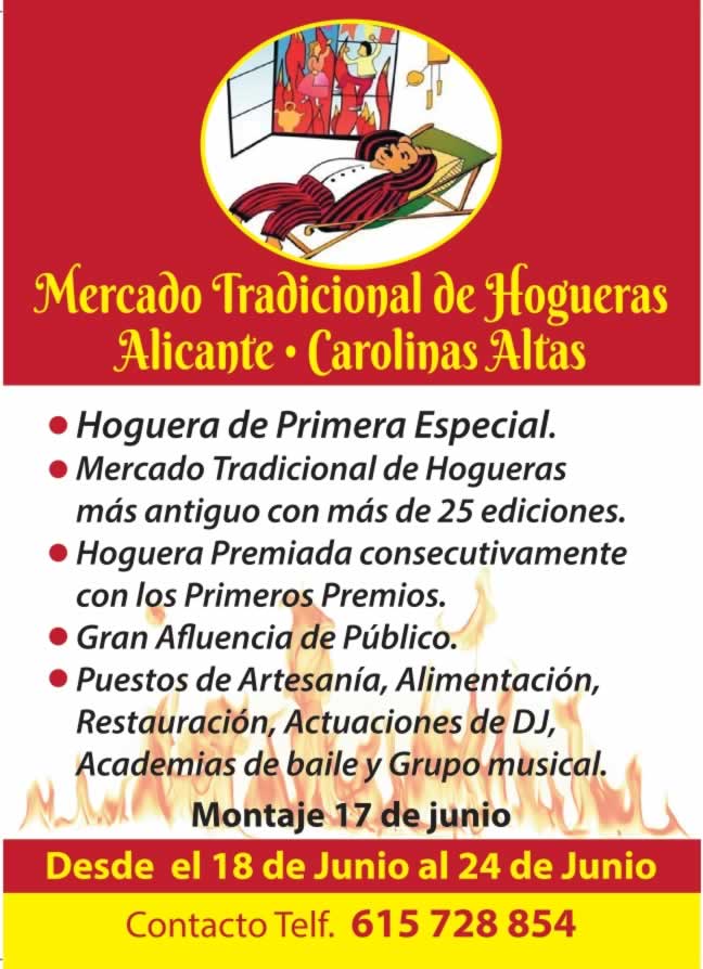 18 al 24 de Junio 2022 Mercado tradicional de hogueras Alicante Carolinas Altas