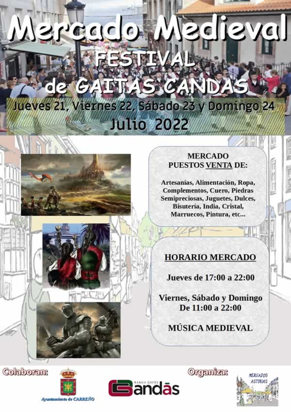 Mercado medieval Festival de Gaitas en Candas, Asturias del 21 al 24 de Julio 2022