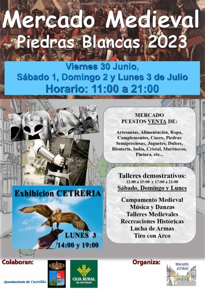 Cartel y programacion Mercado medieval en Piedras Blancas, Asturias 2023